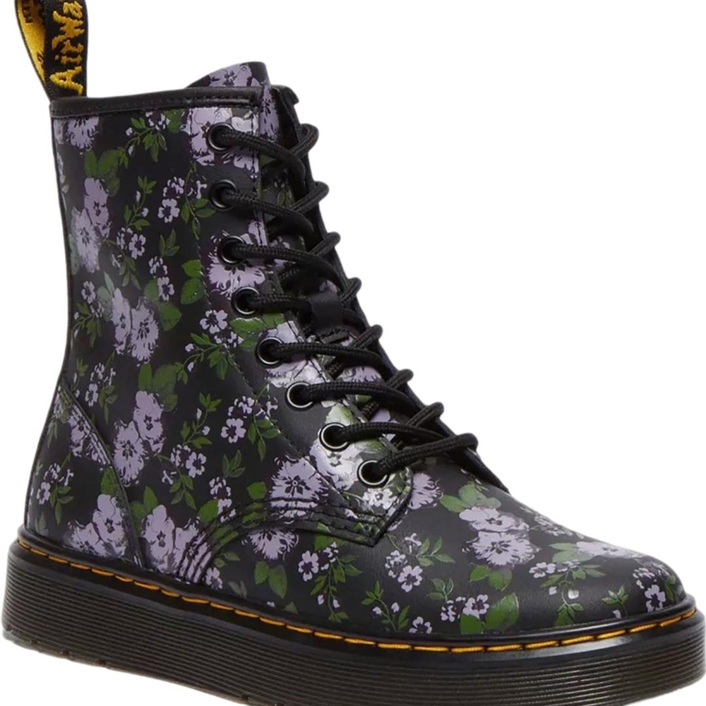 Dr. Martens Black and Purple Floral Combat Boots